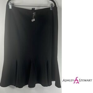 Ashley Stewart Women's Pleated Gored Flippy Midi Skirt Size 14 / 16 Black NWT